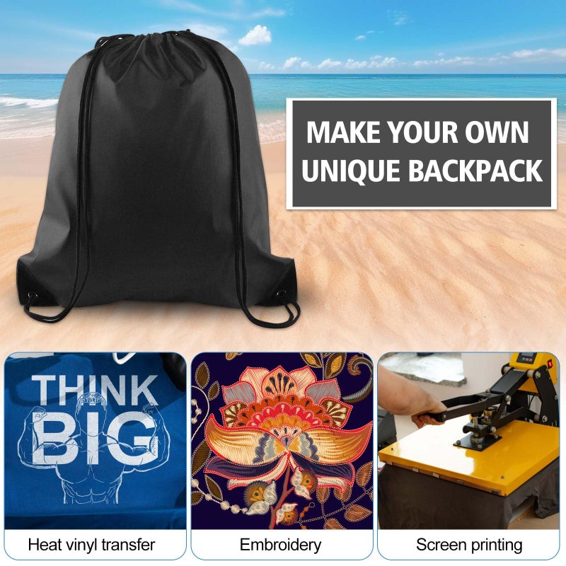 KUUQA 2 Pcs Drawstring Backpack Bags Sports Cinch Sack String Backpack Storage Bags for School Gym Traveling (Black) - Image 4